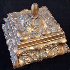 Gold Painted Wood Ring Box with Lid